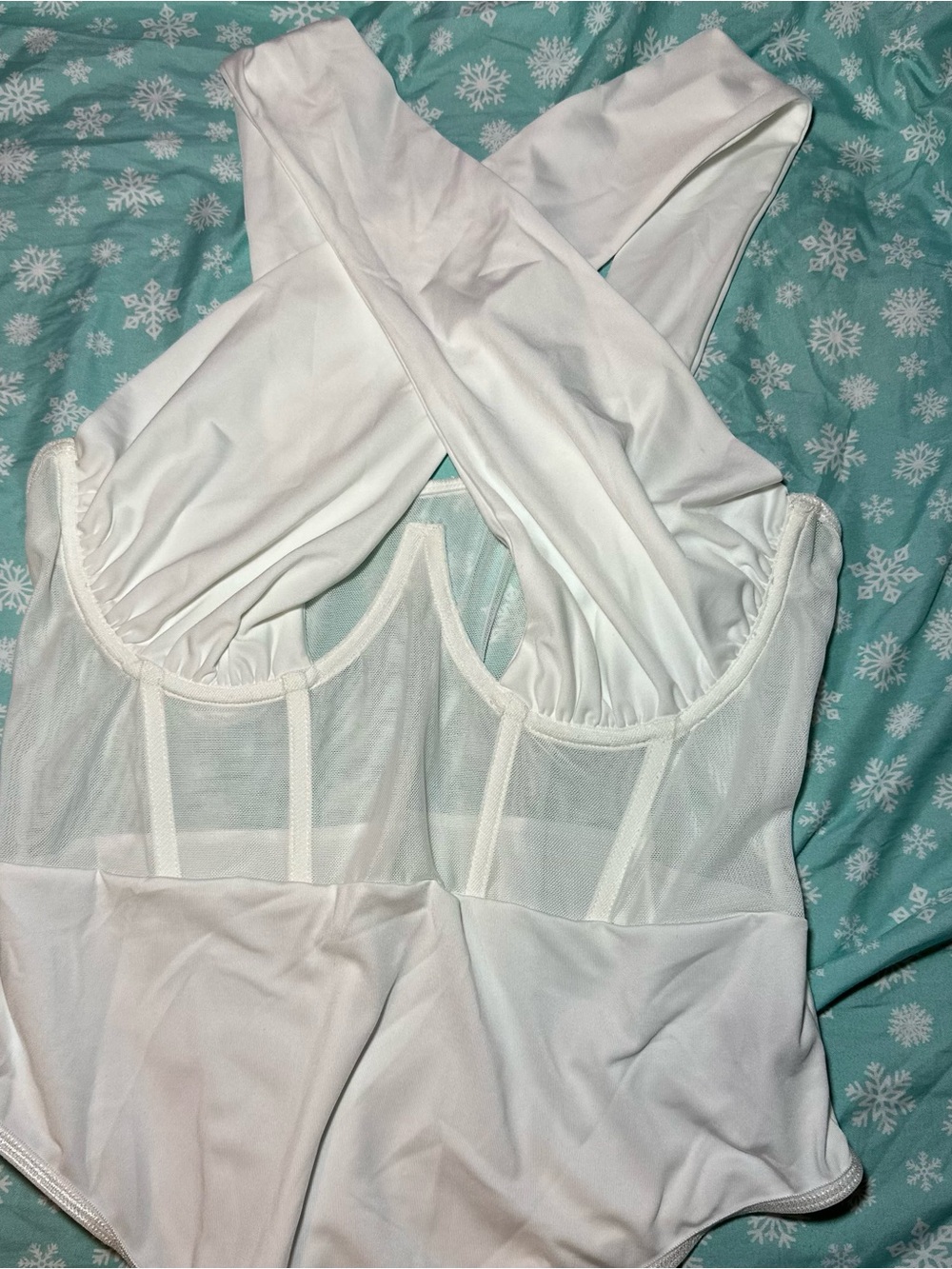 GBella White Sheer-Panel One-Piece Bodysuit